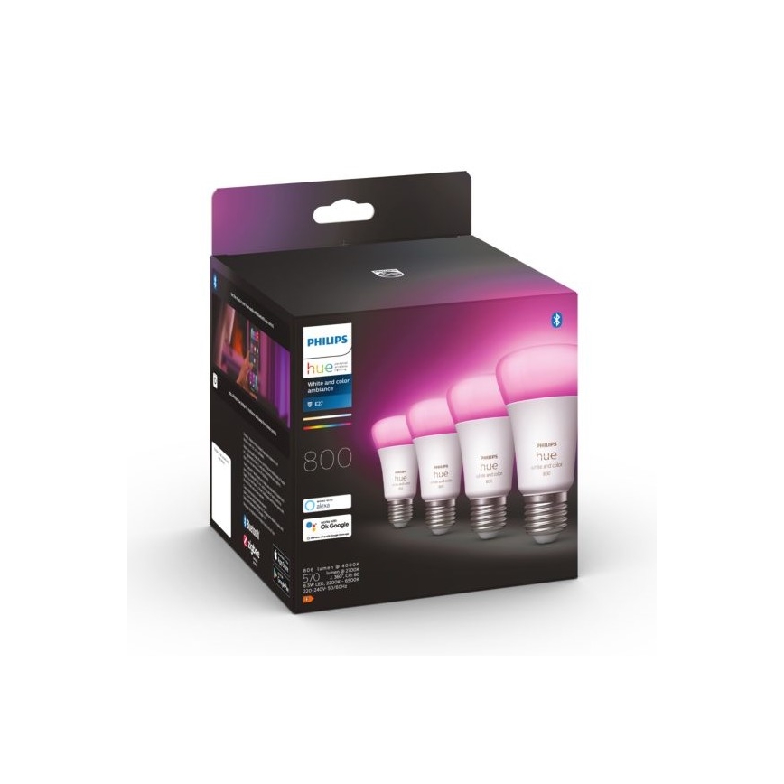 KÉSZLET - LEG RGBW Dimmelető szalag Philips Hue WHITE AND COLOR AMBIANCE 2m LED/20W/230V + 4x Dimmelhető izzó Philips A60 E27/6,5W/230V 2000-6500K