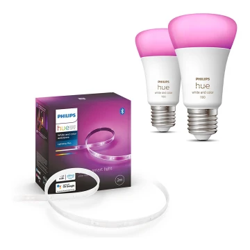 KÉSZLET - LEG RGBW Dimmelető szalag Philips Hue WHITE AND COLOR AMBIANCE 2m LED/20W/230V + 2x LED Dimmelhető izzó Philips A60 E27/9W/230V 2000-6500K