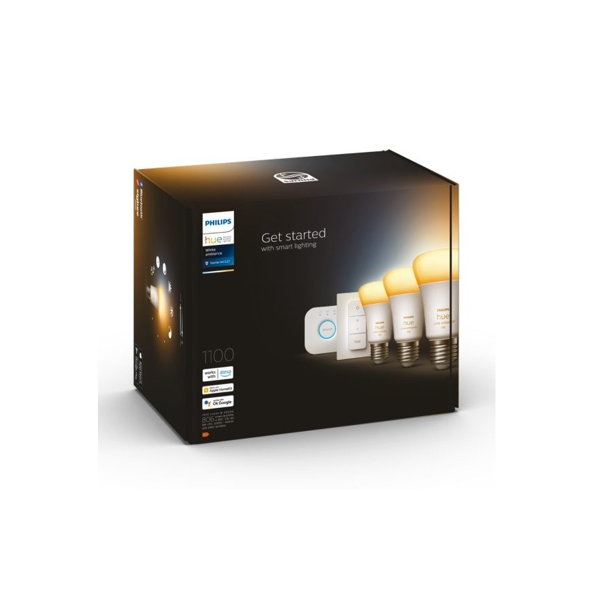 Kezdőkészlet Philips Hue White Ambiance 3xE27/8W 2200-6500K + csatlakozó berendezés és távirányítás