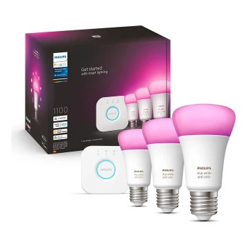 Kezdőkészlet Philips Hue WHITE AND COLOR AMBIANCE 3xE27/9W/230V 2000-6500K + Központi egység