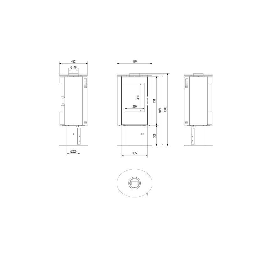 Kratki - Acél kandalló 8kW 150mm