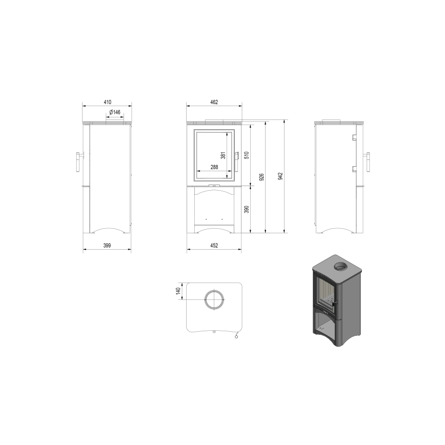 Kratki - Acél kandalló 7kW 150mm