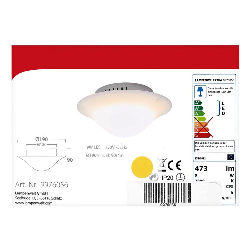 Lampenwelt - LED Mennyezeti lámpa LED/9W/230V