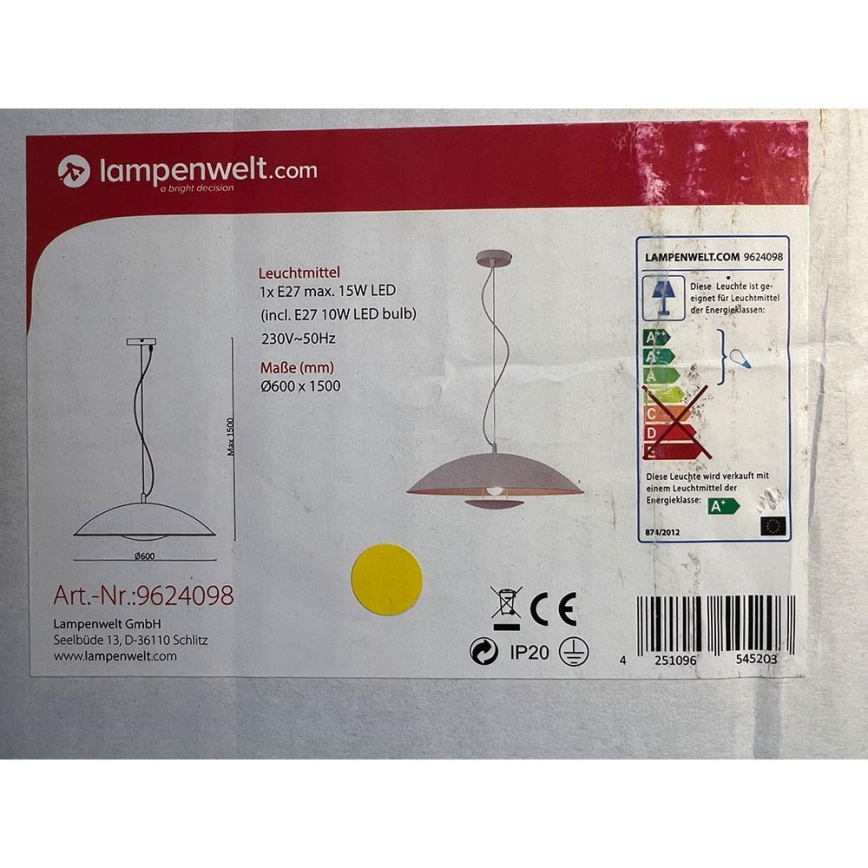 Lampenwelt - LED RGBW Dimmelhető csillár zsinóron ARTHUR 1xE27/10W/230V Wi-Fi