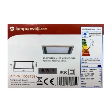 Lampenwelt - LED RGBW Dimmelhető mennyezeti lámpa LYNN LED/29,5W/230V 2700-6500K + távirányítás