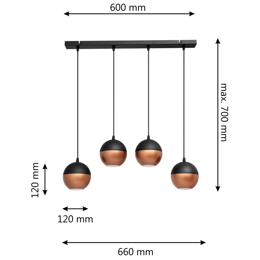 LED Csillár zsinóron MIDWAY 4xGU10/4,8W/230V fekete/réz