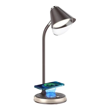 LED Dimmelhető asztali lámpa vezeték nélküli töltéssel FINCH LED/9W/12/230V barna/arany
