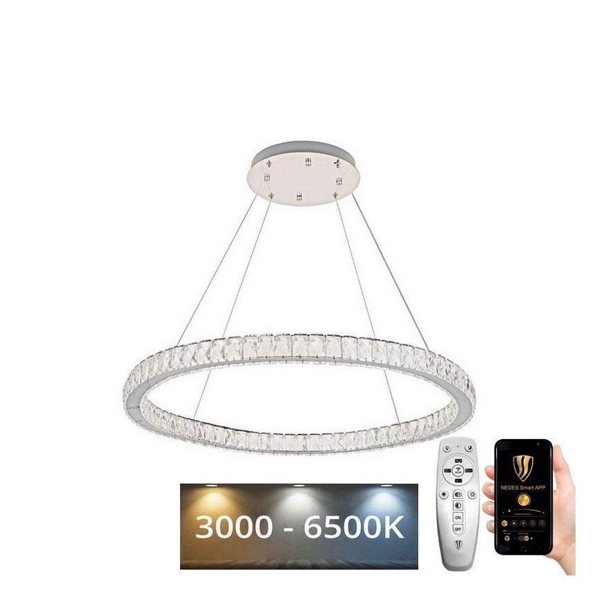 LED Dimmelhető kristály csillár zsinóron LED/100W/230V 3000-6500K ezüst + távirányítás