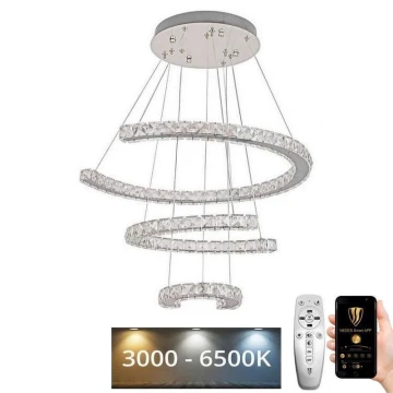 LED Dimmelhető kristály csillár zsinóron LED/100W/230V 3000-6500K ezüst + távirányítás