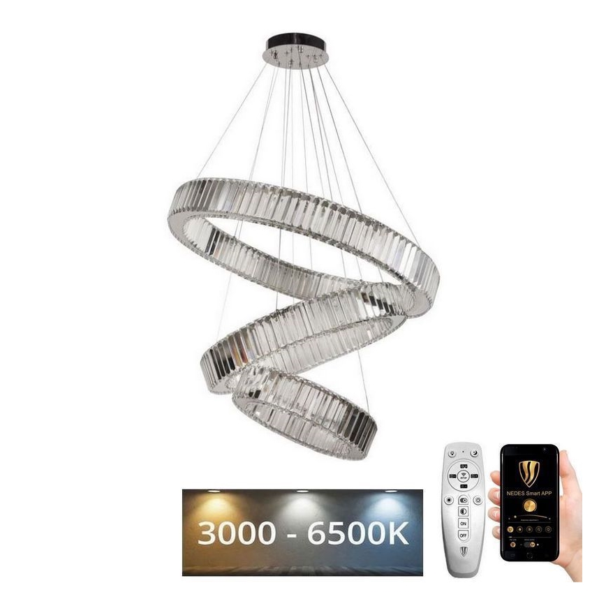 LED Dimmelhető kristály csillár zsinóron LED/115W/230V 3000-6500K króm + távirányítás