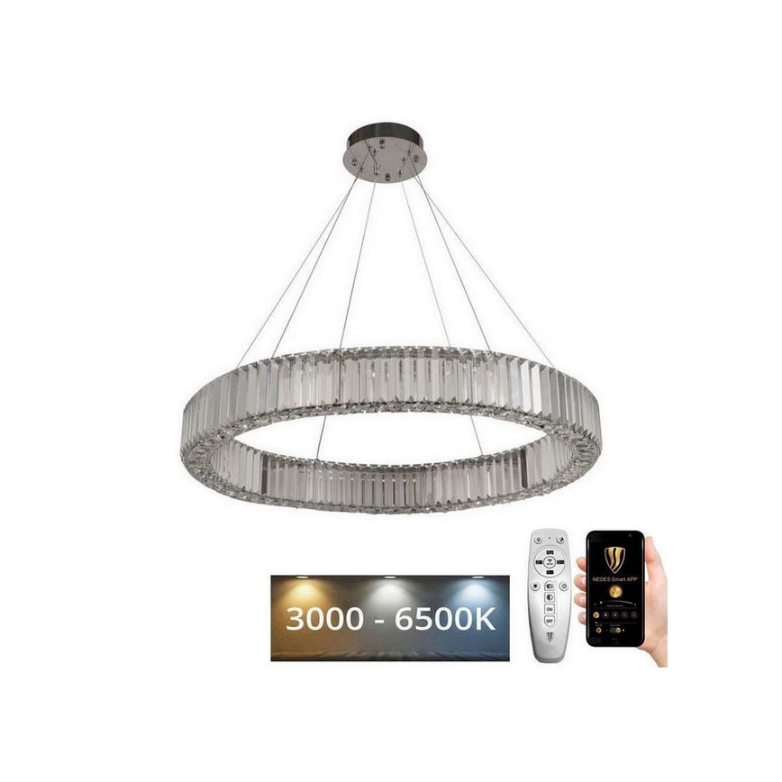 LED Dimmelhető kristály csillár zsinóron LED/50W/230V 3000-6500K króm + távirányítás