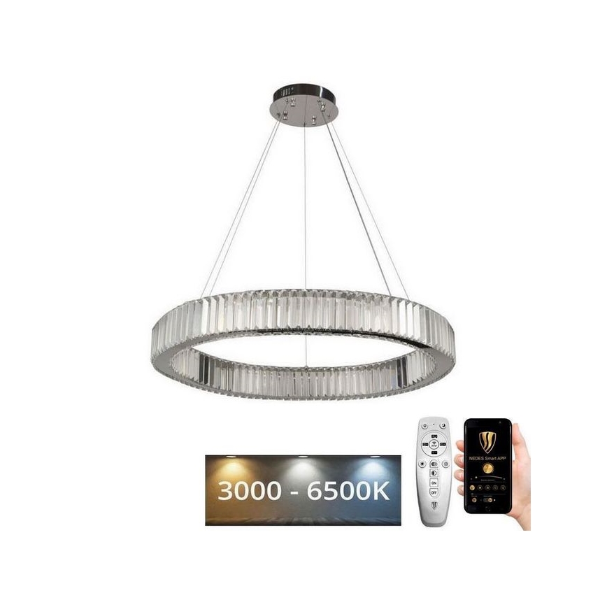 LED Dimmelhető kristály csillár zsinóron LED/50W/230V 3000-6500K króm + távirányítás