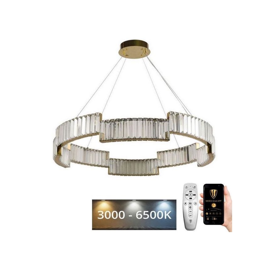 LED Dimmelhető kristály csillár zsinóron LED/60W/230V 3000-6500K arany + távirányítás