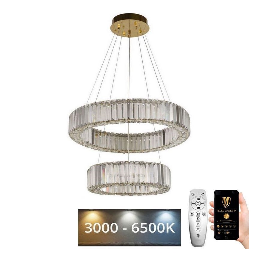 LED Dimmelhető kristály csillár zsinóron LED/65W/230V 3000-6500K króm/arany + távirányítás