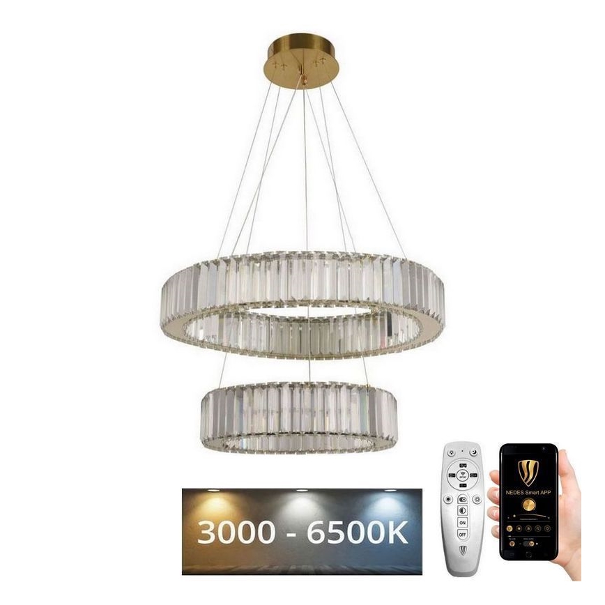 LED Dimmelhető kristály csillár zsinóron LED/65W/230V 3000-6500K króm/arany + távirányítás