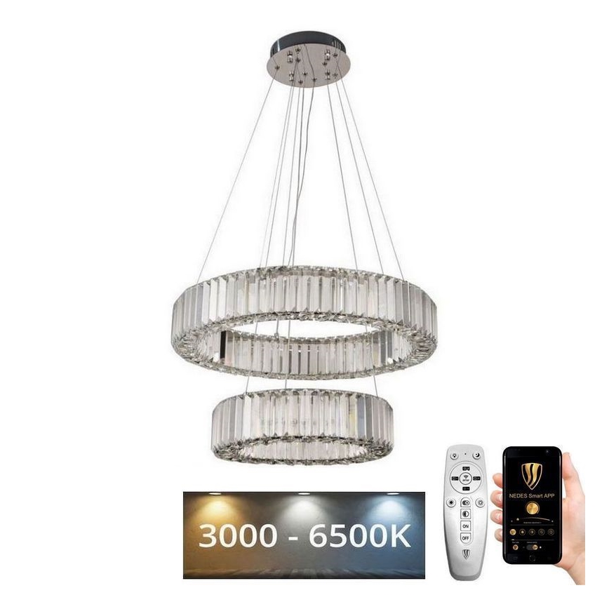 LED Dimmelhető kristály csillár zsinóron LED/65W/230V 3000-6500K króm + távirányítás