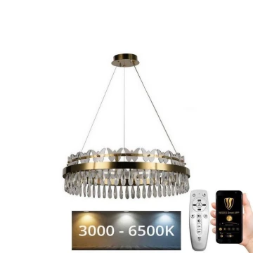 LED Dimmelhető kristály csillár zsinóron LED/80W/230V 3000-6500K arany + távirányítás