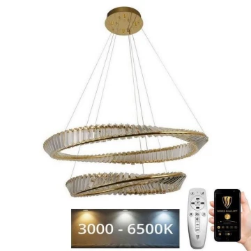 LED Dimmelhető kristály csillár zsinóron LED/90W/230V 3000-6500K arany/króm + távirányítás