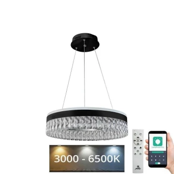 LED Dimmelhető kristály csillár zsinóron LED/90W/230V 3000-6500K fekete + távirányítás