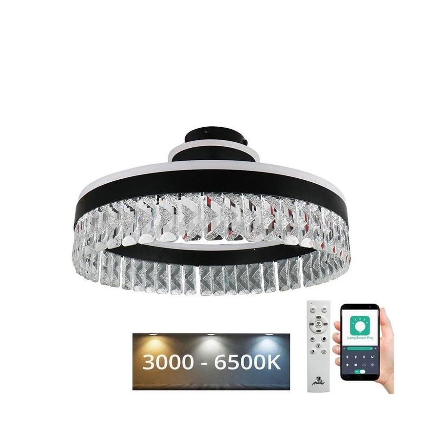 LED Dimmelhető kristály felületre szerelhető Csillár LED/75W/230V 3000-6500K fekete + távirányítás