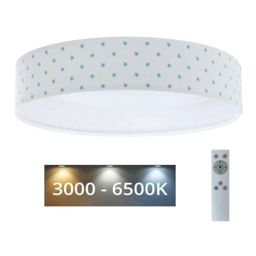 LED Dimmelhető mennyezeti lámpa SMART GALAXY KIDS LED/24W/230V 3000-6500K csillagok fehér/türkiz + távirányító