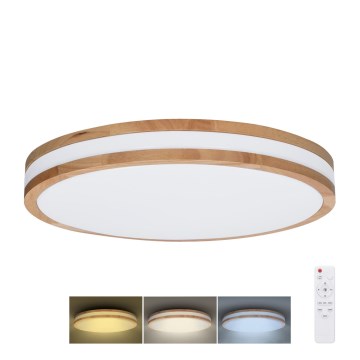 LED Dimmelhető mennyezeti lámpa WOODY LED/48W/230V 3000-6500K tölgy átm. 38 cm + távirányítás