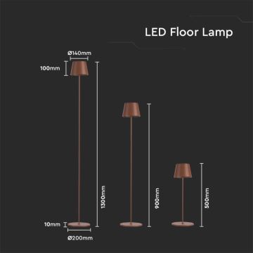 LED Dimmelhető újratölthető állólámpa 3in1 LED/4W/5V 4400 mAh 3000K IP54 barna