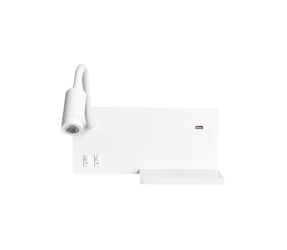 LED Fali lámpa SHELF 1xLED/4W+1xLED/5W+1xLED/2W/230V + USB port fehér