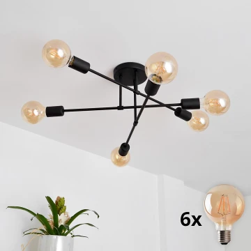 LED Felületre szerelhető csillár CAMBRIDGE 6xE27/8W/230V fekete