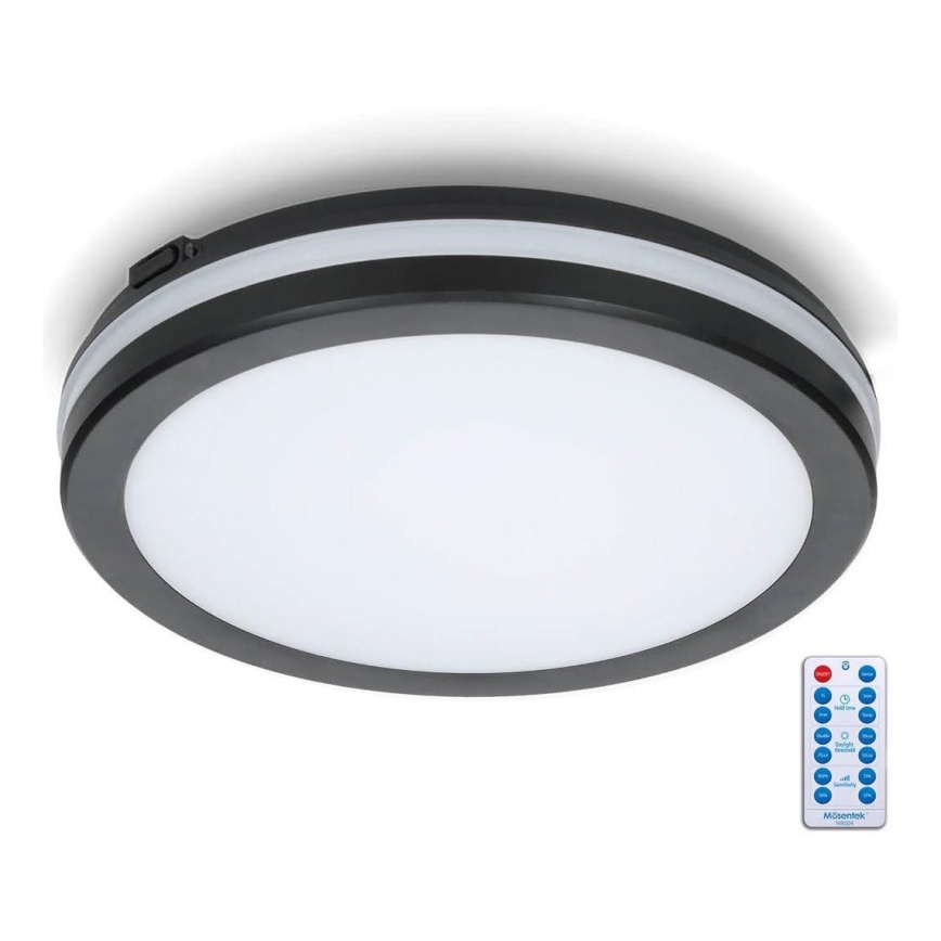 LED Fürdőszobai mennyezeti lámpa érzékelővel LED/18W/230V 3000/4000/6500K IP65 átm. 30 cm fekete + távirányítás