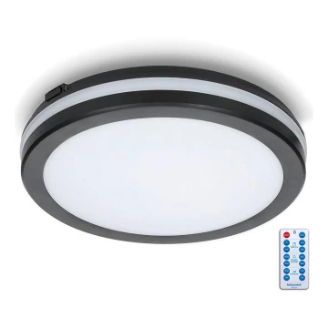 LED Fürdőszobai mennyezeti lámpa érzékelővel LED/24W/230V 3000/4000/6500K IP65 átm. 30 cm fekete + távirányítás