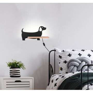 LED Gyerek fali lámpa polccal DOG LED/5W/230V fekete/fa