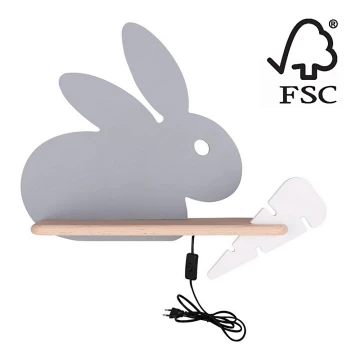 LED Gyerek fali lámpa polccal RABBIT LED/4W/230V szürke/fehér/fa