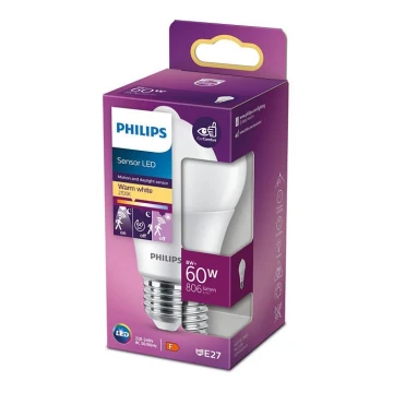 LED Izzó érzékelővel Philips A60 E27/8W/230V 2700K