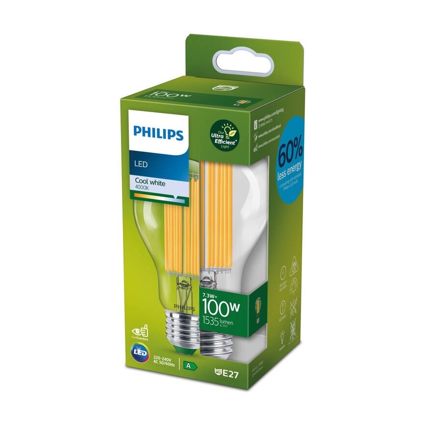 LED Izzó FILAMENT Philips A60 E27/7,3W/230V 4000K