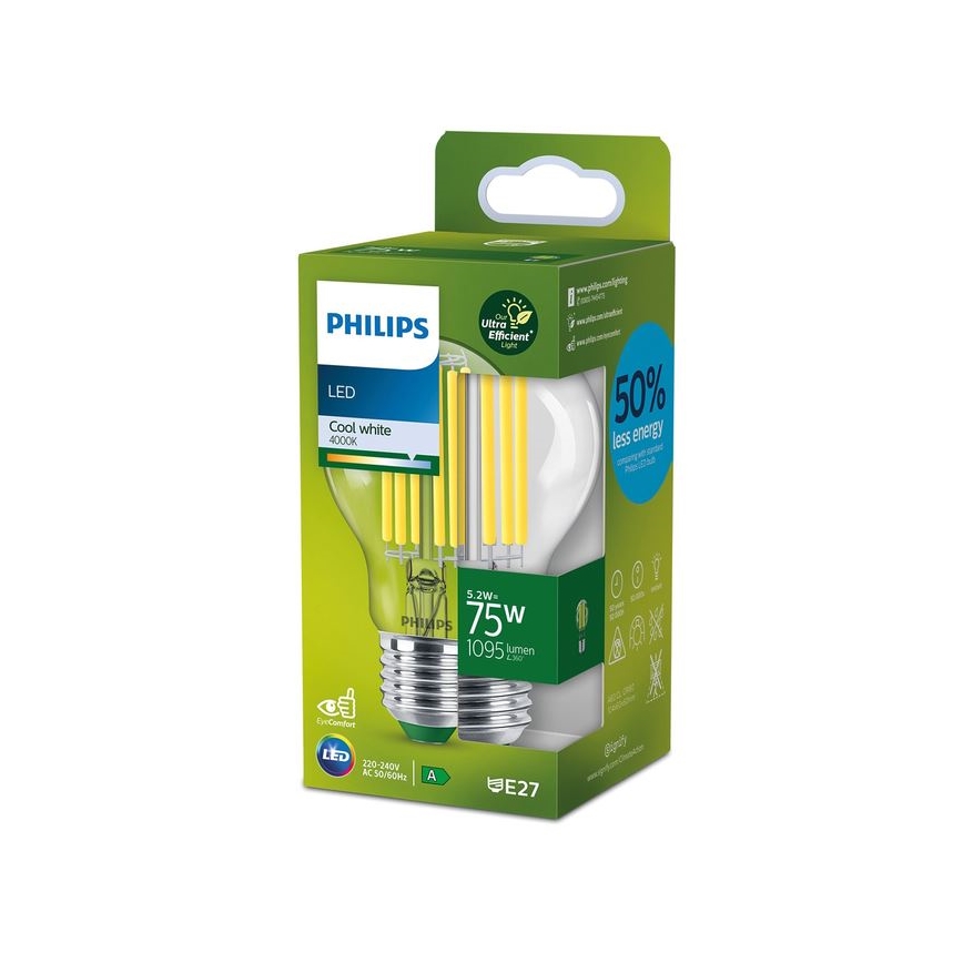 LED Izzó FILAMENT Philips A70 E27/5,2W/230V 4000K