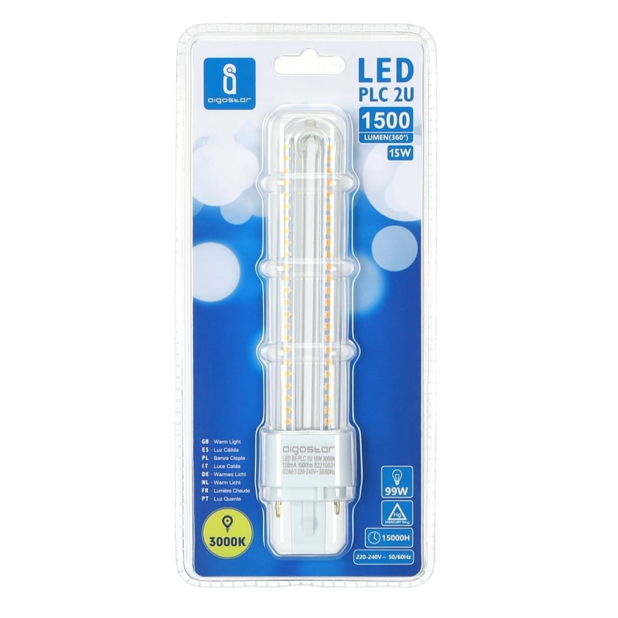 LED Izzó G24D-3/15W/230V 3000K - Aigostar