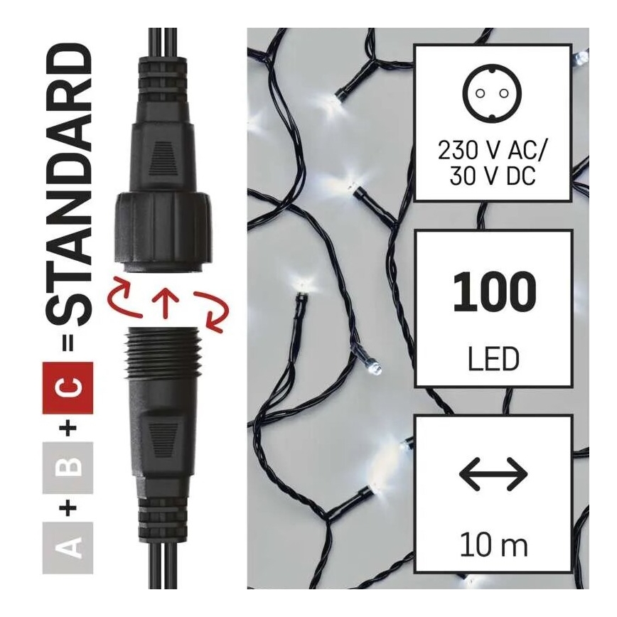 LED Karácsonyi kültéri lánc 100xLED/10m IP44 hideg fehér