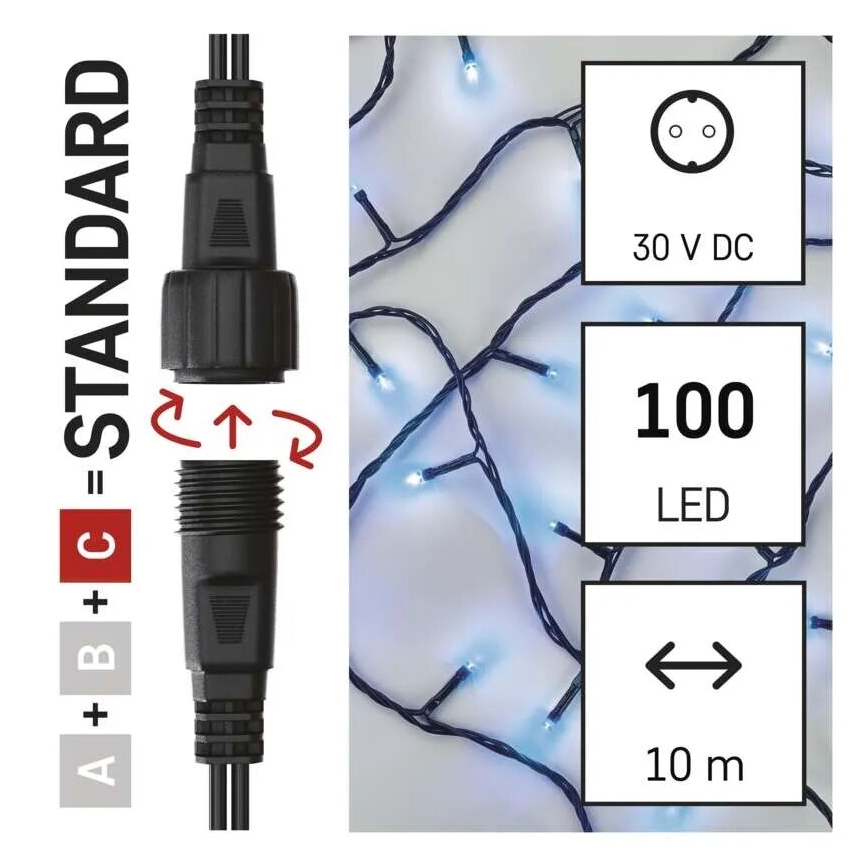 LED Karácsonyi kültéri lánc 100xLED/10m IP44 kék