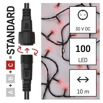 LED Karácsonyi kültéri lánc 100xLED/10m IP44 piros