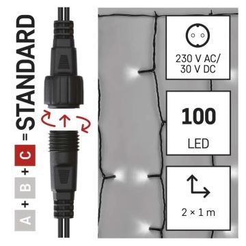 LED Karácsonyi kültéri lánc 100xLED/1x2m IP44 hideg fehér