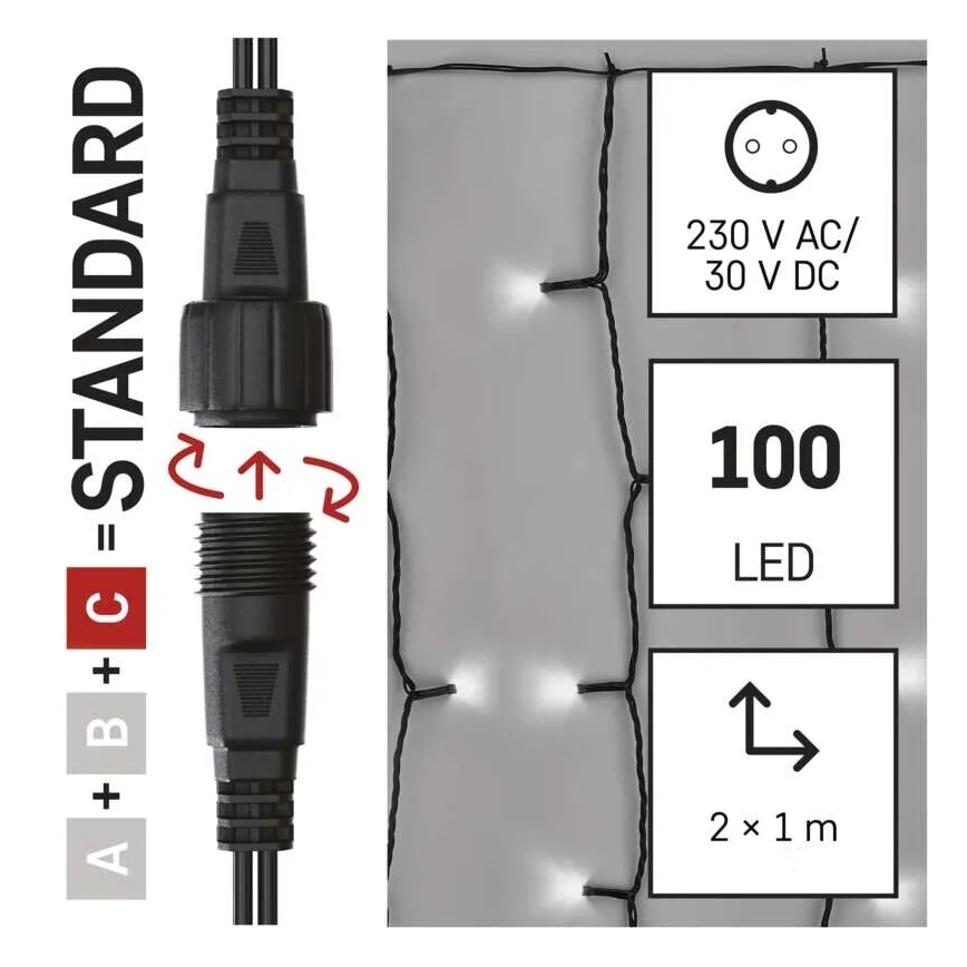 LED Karácsonyi kültéri lánc 100xLED/1x2m IP44 hideg fehér