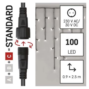 LED Karácsonyi kültéri lánc 100xLED/2,5x0,9m IP44 hideg fehér