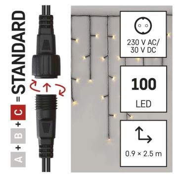 LED Karácsonyi kültéri lánc 100xLED/2,5x0,9m IP44 meleg fehér