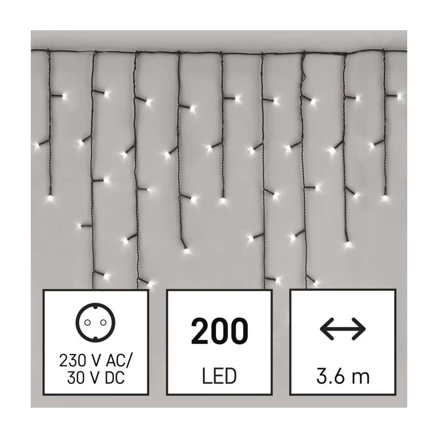 LED Karácsonyi kültéri lánc 200xLED/8 mód 8,6m IP44 hideg fehér