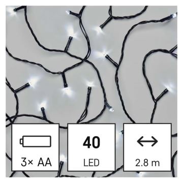 LED Karácsonyi kültéri lánc 40xLED/3xAA 3,3m IP44 hideg fehér