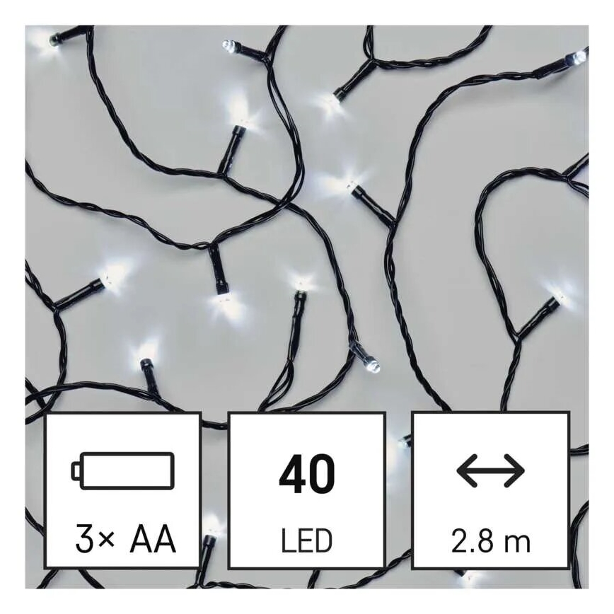 LED Karácsonyi kültéri lánc 40xLED/3xAA 3,3m IP44 hideg fehér