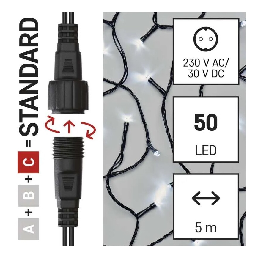 LED Karácsonyi kültéri lánc 50xLED/5m IP44 hideg fehér