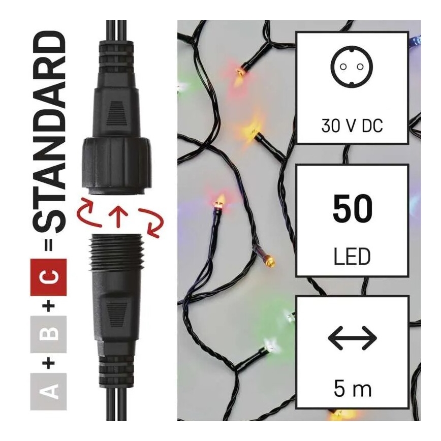 LED Karácsonyi kültéri lánc 50xLED/5m IP44 többszínű