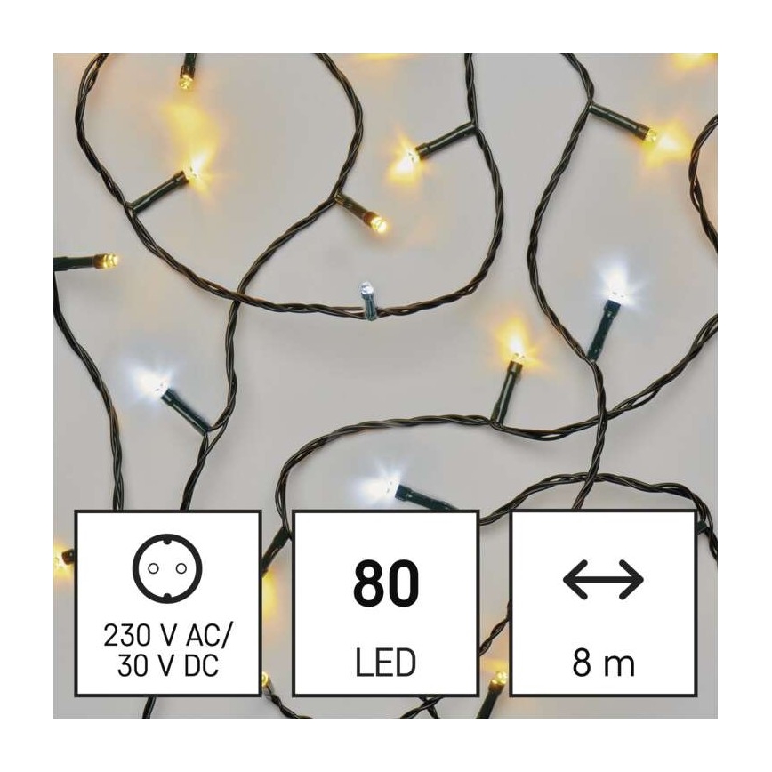 LED Karácsonyi kültéri lánc 80xLED/2 funkció 13m IP44 meleg/hideg fehér